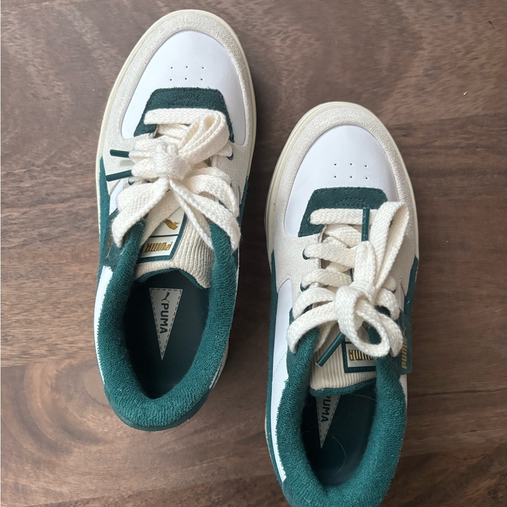 Puma Classic Suede Platform White and Teal Sneakers
